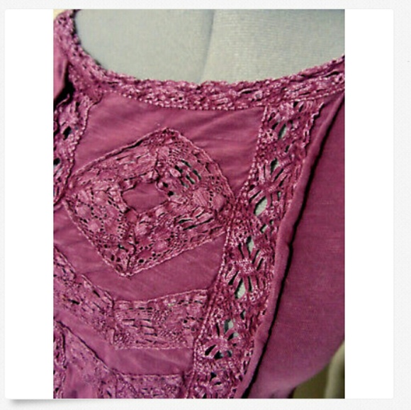 FREE PEOPLE Top XS Faded Wine lacey front T-shirt - Picture 4 of 6